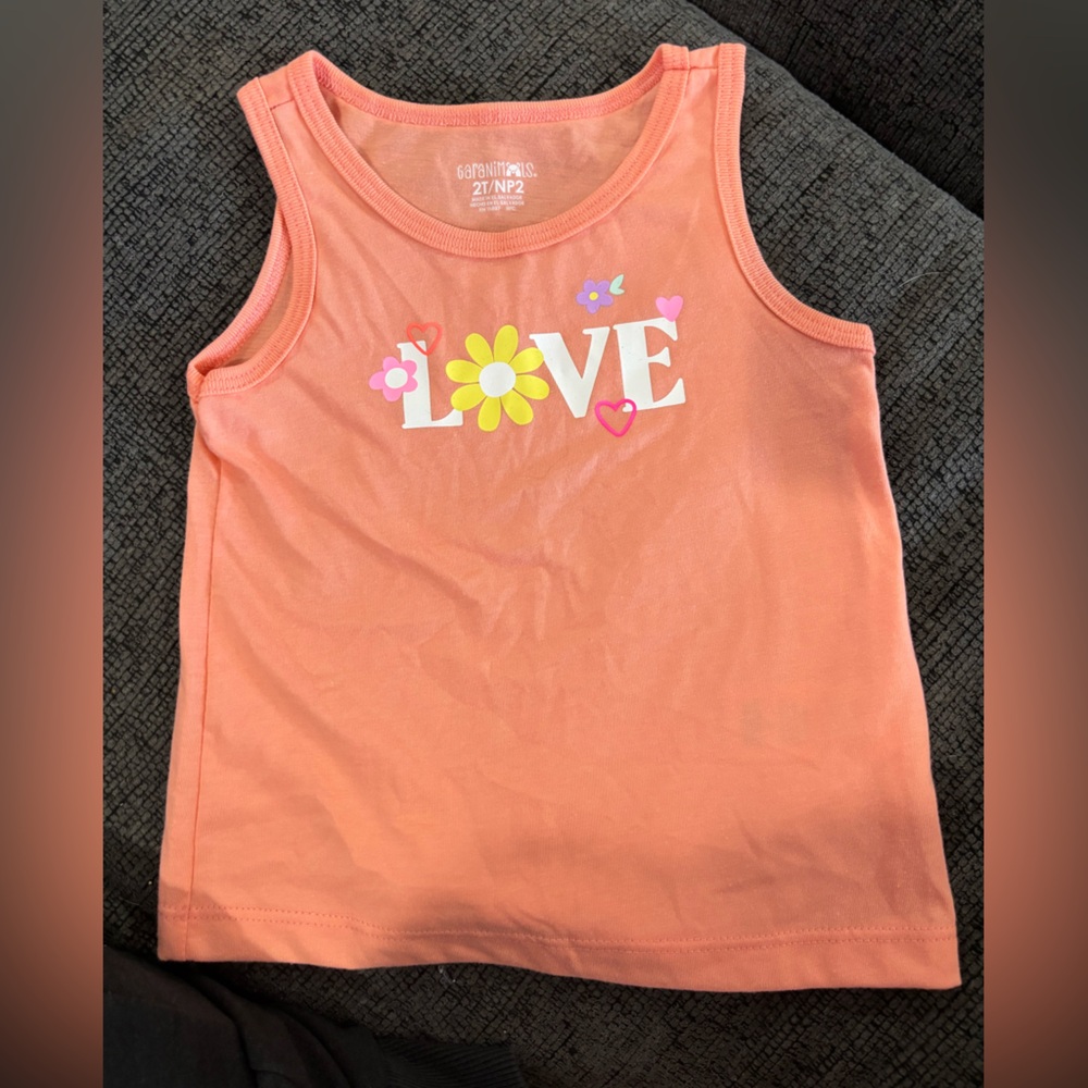 Girls' Orange Tank Top with Love Print
